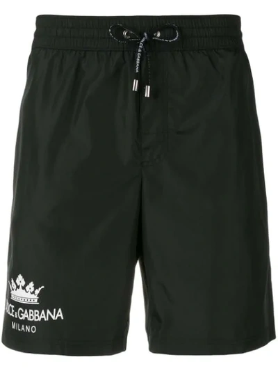 Dolce & Gabbana Contrast Logo Swim Shorts In Black