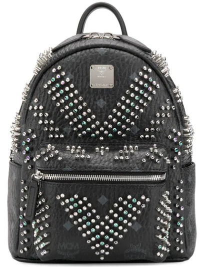 Mcm Embellished Monogram Backpack In Black