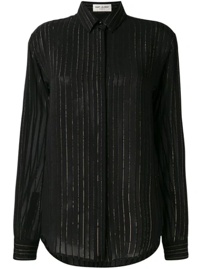 Saint Laurent Lurex Stripe Sheer Shirt In Black