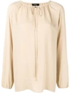 Theory Tied Neck Blouse In Neutrals