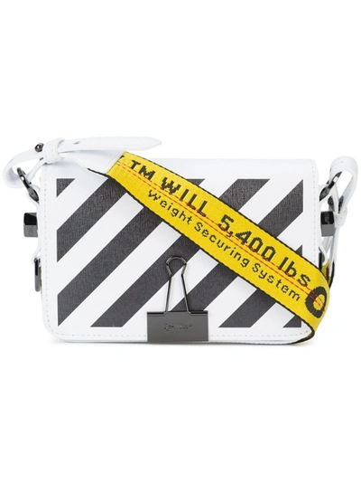 Off-white Diagonal Stripe Leather Flap Shoulder Bag In White And Black