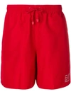 Ea7 Logo Print Swim Shorts In Red