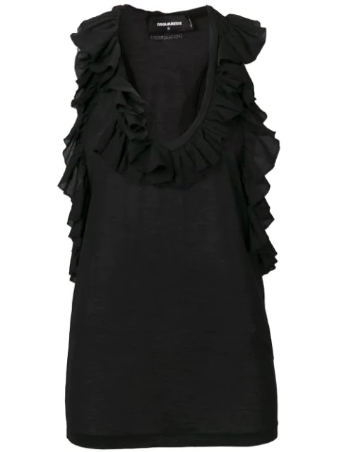 black ruffle vest top