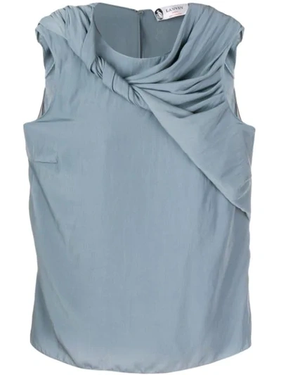 Lanvin Twirled Drape Sleeveless Blouse In Blue