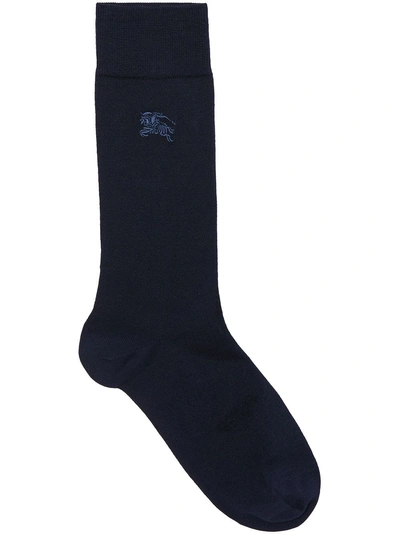 Burberry Embroidered Ekd Cotton Blend Socks In Blue
