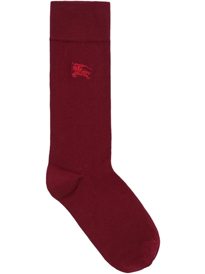Burberry Embroidered Ekd Cotton Blend Socks In Red
