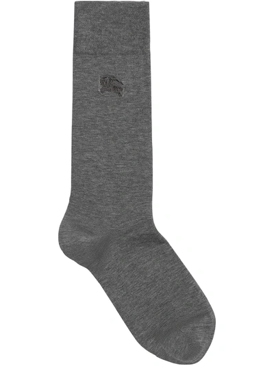 Burberry Embroidered Ekd Cotton Blend Socks In Grey