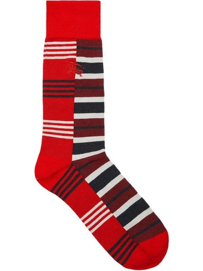 Burberry Contrast Stripe Cotton Blend Socks In Red