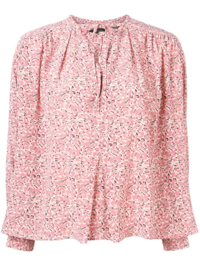 Isabel Marant Floral Print Stretch Silk Blouse In Pink