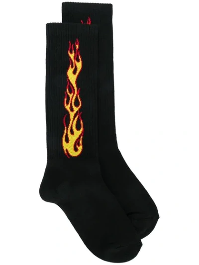 Palm Angels Flame Intarsia Socks In Black