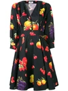 Msgm Fruit Print Dress In Black