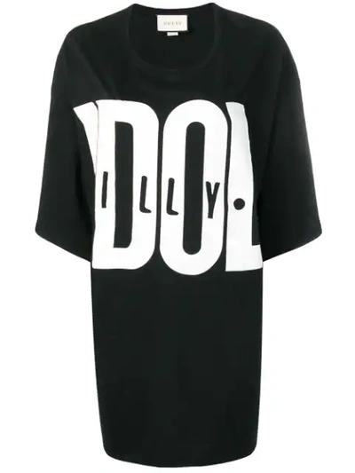 Gucci Logo Print Long T-shirt In Black