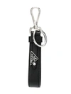 Prada Logo Strap Keyring In Black