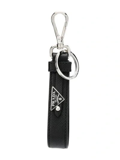 Prada Logo Strap Keyring In Black