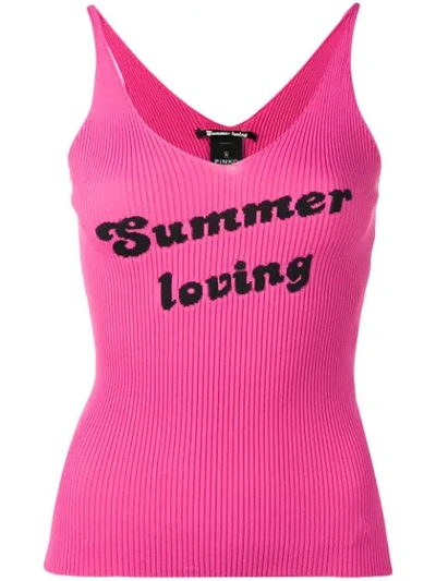 Pinko Ribbed Knitted Slogan Vest In Pink
