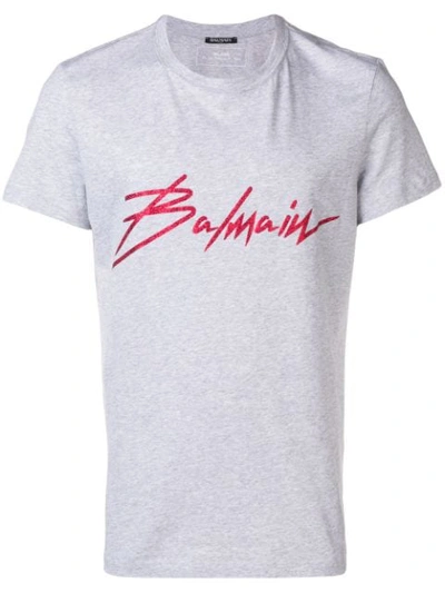 Balmain Metallic Logo T-shirt In Grey