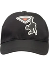 Prada Nylon Baseball Cap With Saffiano Leather Logo Patch In Black