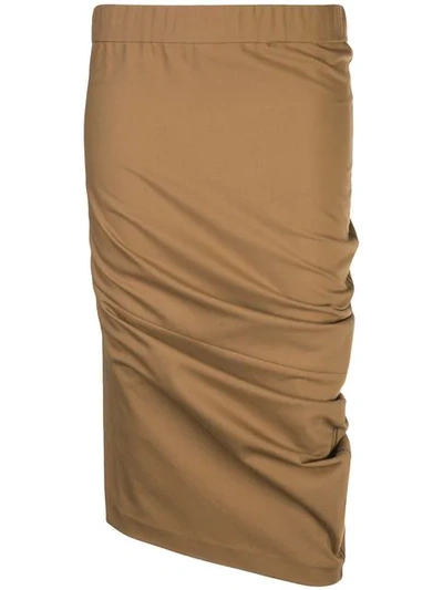 Brunello Cucinelli Ruched Straight Skirt In Brown