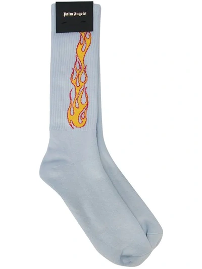 Palm Angels Flame Patterned Socks In Blue