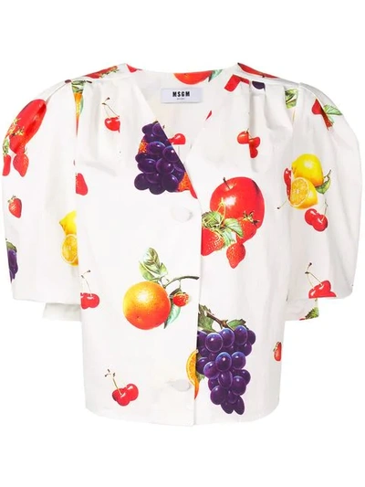 Msgm Fruit Print Cropped Shirt In White