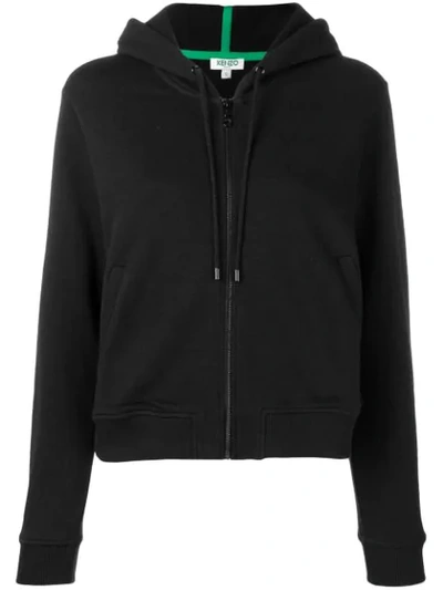 Kenzo Tiger Embroidered Zip Front Hoodie In Black