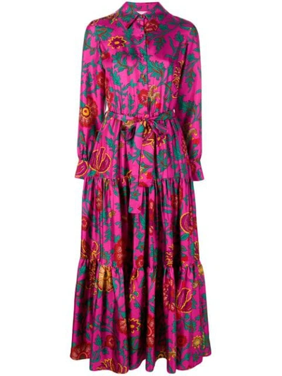La Doublej Printed Belted Shirt Dress In Dragon Flower Fuxia