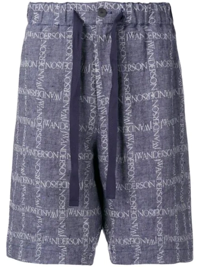 Jw Anderson Dark Blue Logo-jacquard Linen Shorts