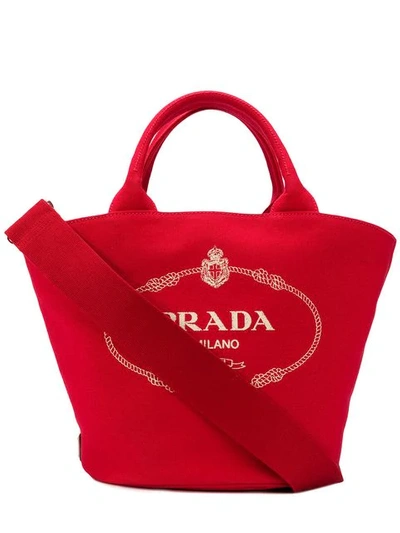Prada Vintage Logo Shopper Bag In Red