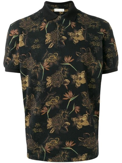 Etro Flower Print Polo Shirt In Black