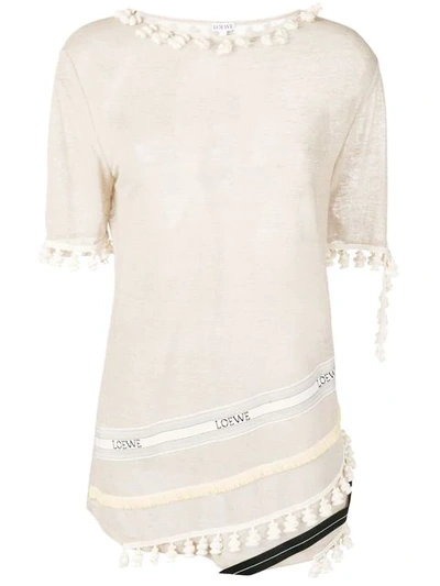 Loewe Beige Linen T-shirt With Tassels In Neutrals