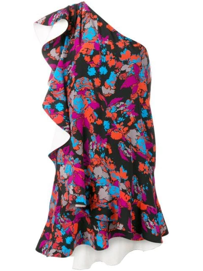 Givenchy Asymmetric Floral-print Silk-crepe Mini Dress In Black