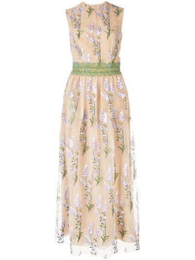 Costarellos Floral Embroidered Maxi Dress In Neutrals