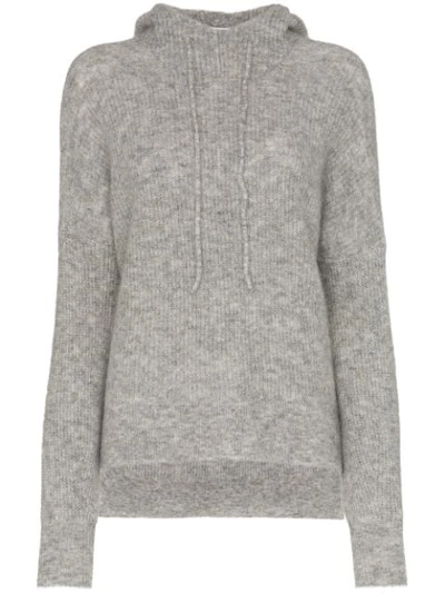 Ganni Callahan Knitted Drawstring Hoodie In 921 Paloma Melange