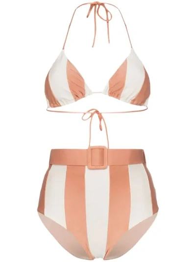 Adriana Degreas Porto Striped Hot Pants Bikini Set In Pink