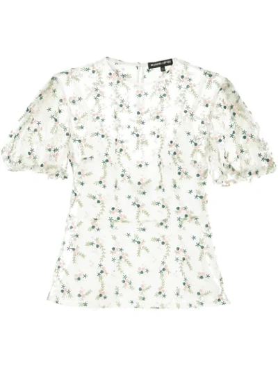 Markus Lupfer Floral Embroidered Sheer Top In White