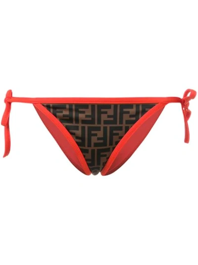 Fendi Ff Motif Printed Bikini Bottoms In Brown