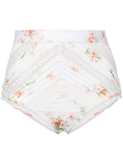 Zimmermann Floral Print High Waist Bikini Bottoms In White