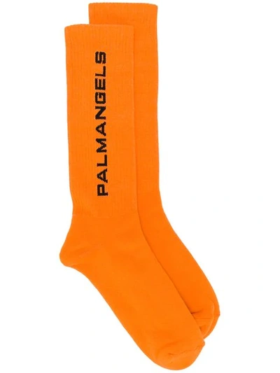 Palm Angels Logo Knit Socks In Orange