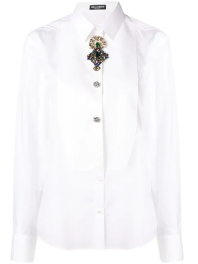 Dolce & Gabbana Embellished Classic Collar Shirt In White