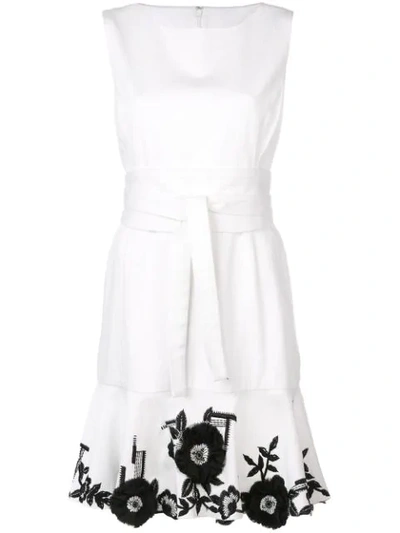 Josie Natori Embroidered Hem Denim Dress In White
