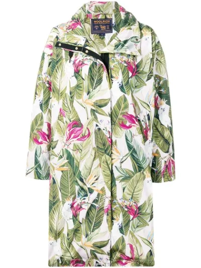 Woolrich Leaf Print Coat In Green