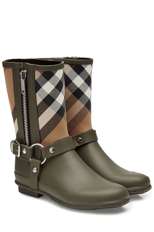 Burberry Rubber Rain Boots With Checked Fabric | ModeSens