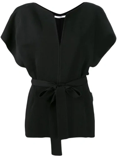 Givenchy Knitted Kimono-sleeve Belted Top In Black