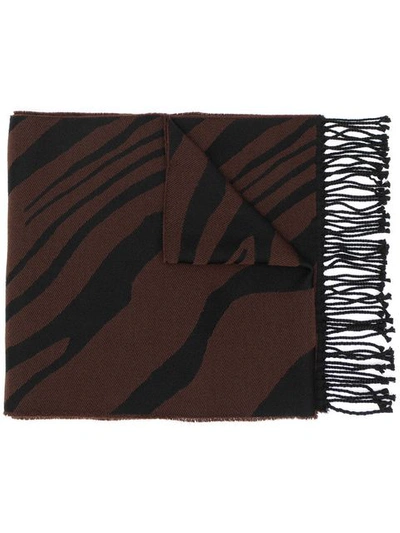 Roberto Cavalli Zebra Pattern Scarf In Black