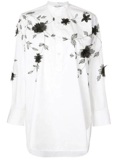 Oscar De La Renta Floral Appliqué Shirt In White
