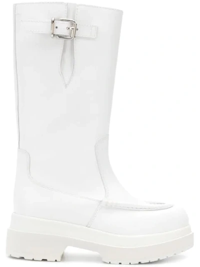 Mm6 Maison Margiela Buckled Leather Boots In Bianco