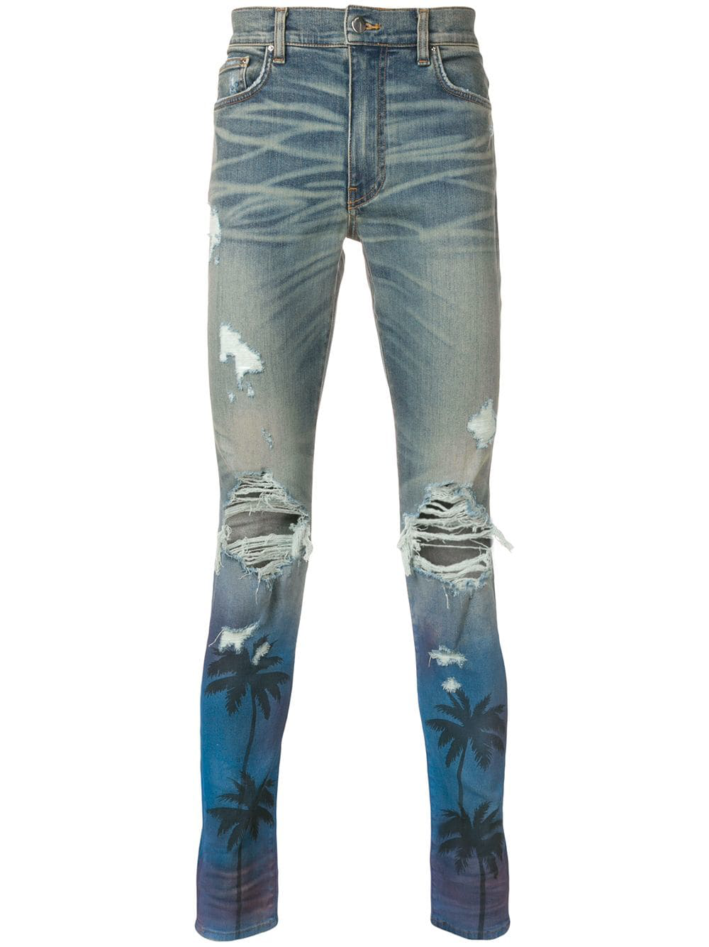 Amiri Palm Tree Ripped Skinny Jeans - Blue | ModeSens