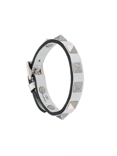 Valentino Garavani Rockstud Leather Bracelet In Platinum