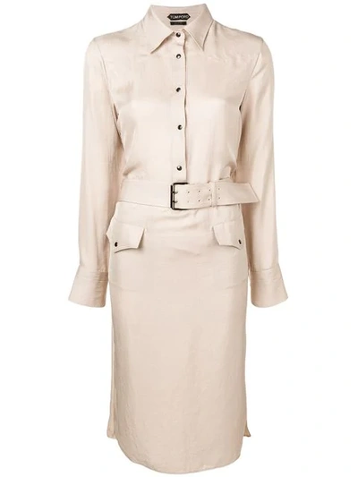 Tom Ford Belted Shirt Jacket In Neutrals