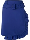Prada Belted Asymmetric Skirt In Blue